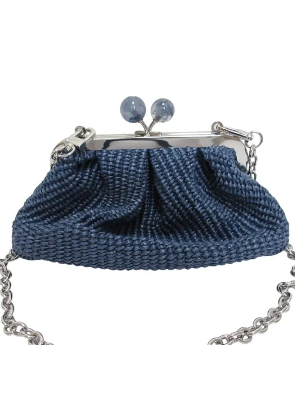 Max Mara Weekend Pasticcino Kiss Lock Braided Shoulder Bag Navy
